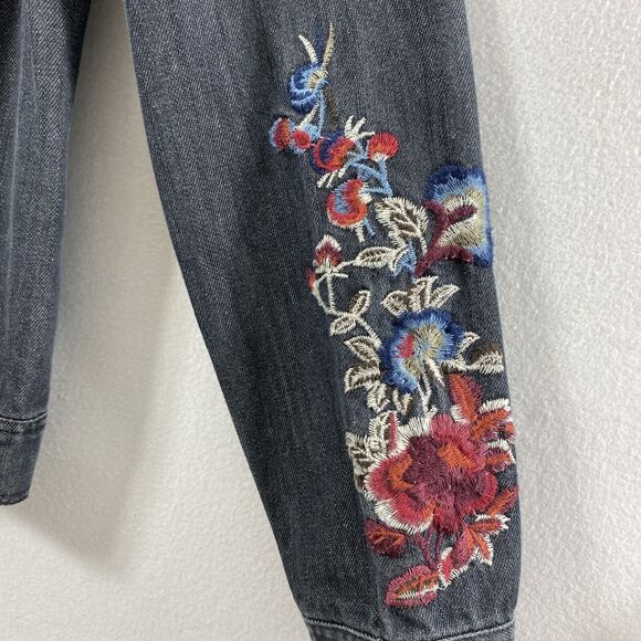 Hannah‎ Jean Jacket Womens Small Black Denim Floral Embroidered Button Down - Picture 12 of 15